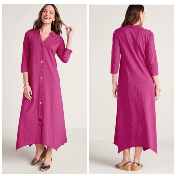 Soft Surroundings Danielle ¾ Sleeve Maxi Dress Purple Button-Down Sz XL Petite - Picture 1 of 14